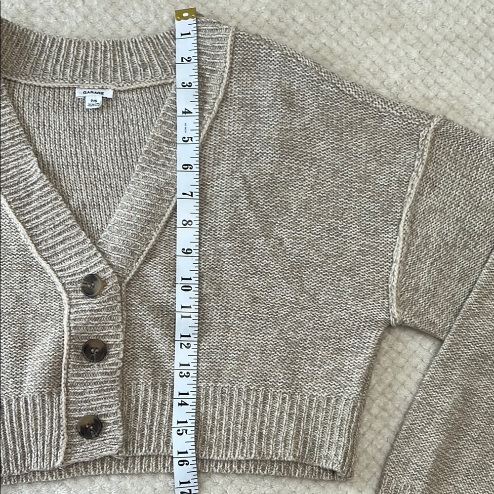 Garage Tan Cropped Cardigan Sweater V-Neck - Picture 3 of 6